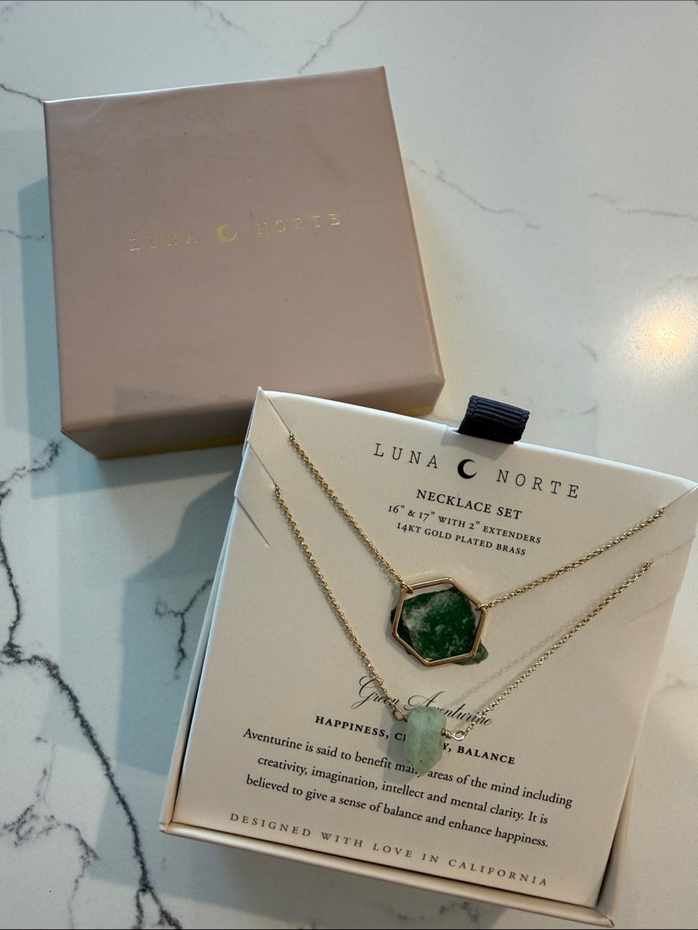 Luna Norte Green Aventurine Gold-Plated Layered Necklace Set